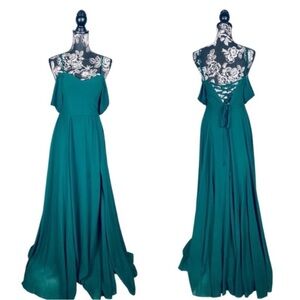 Sequin Hearts emerald green full length formal bridesmaid dress size medium